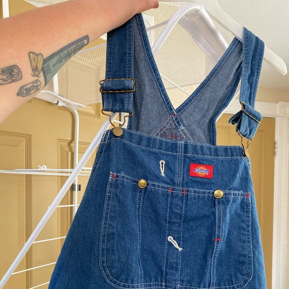 dickies washed denim blue overalls